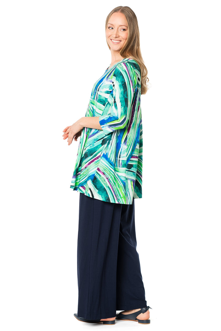 Aino Tetta Aqua Multi Palmeras Print Tunic Top