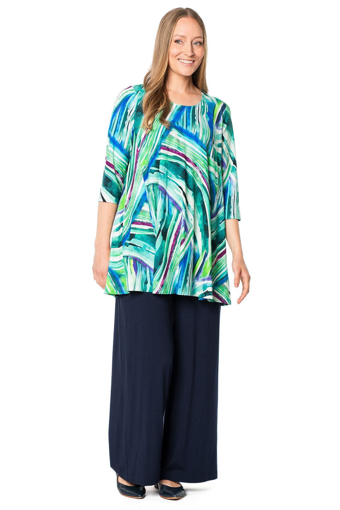 Aino Tetta Aqua Multi Palmeras Print Tunic Top