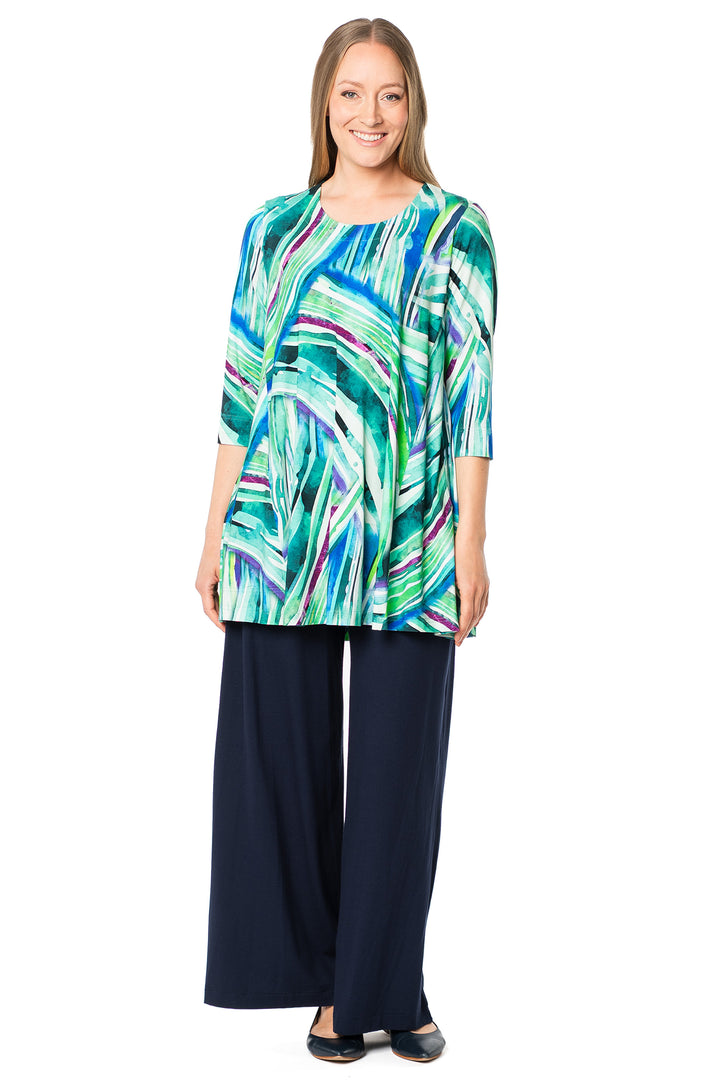 Aino Tetta Aqua Multi Palmeras Print Tunic Top