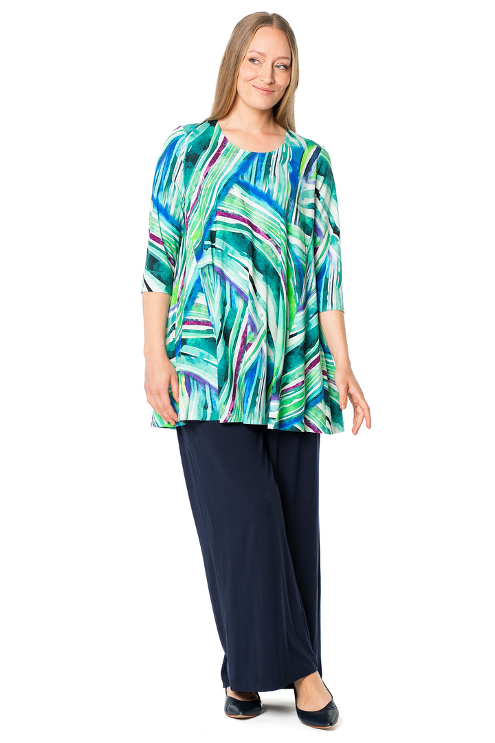 Aino Tetta Aqua Multi Palmeras Print Tunic Top