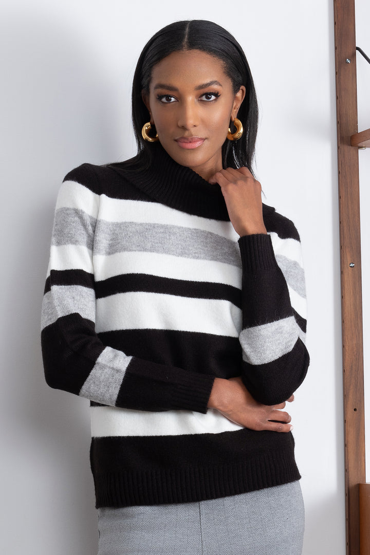 Alison Sheri A46185 Black Stripe Turtle Neck Jumper - Shirley Allum Boutique
