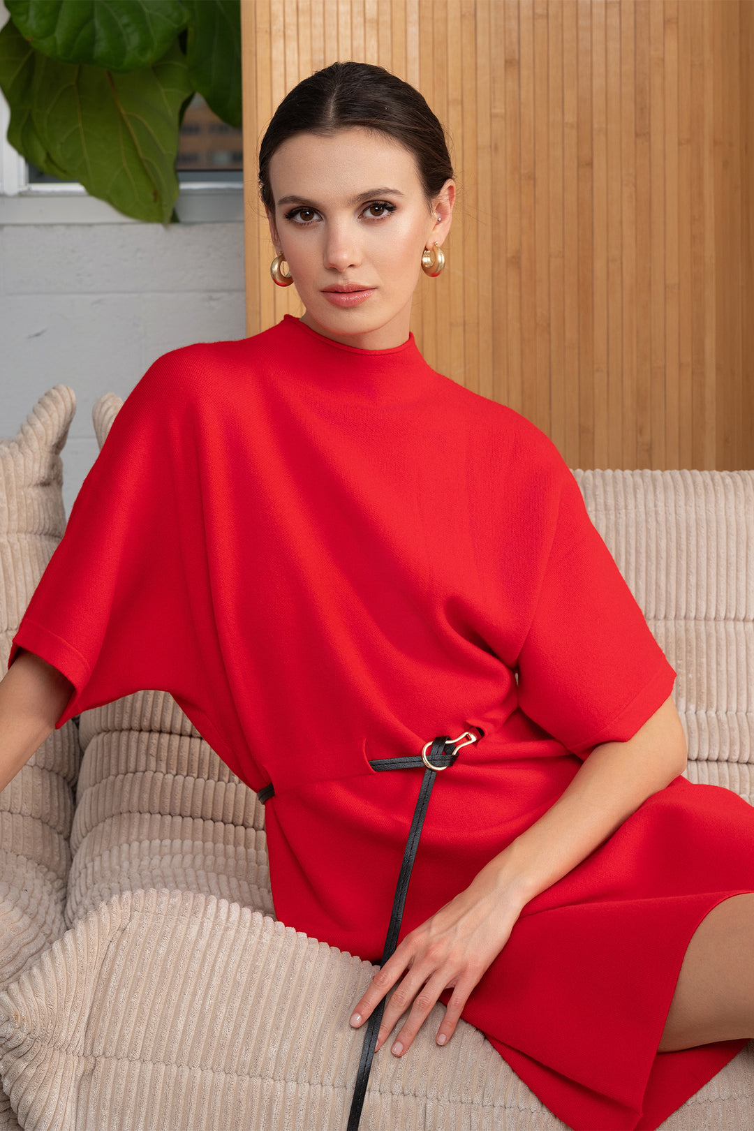 Alison Sheri A46430 Red Knit Belted Dress - Shirley Allum Boutique
