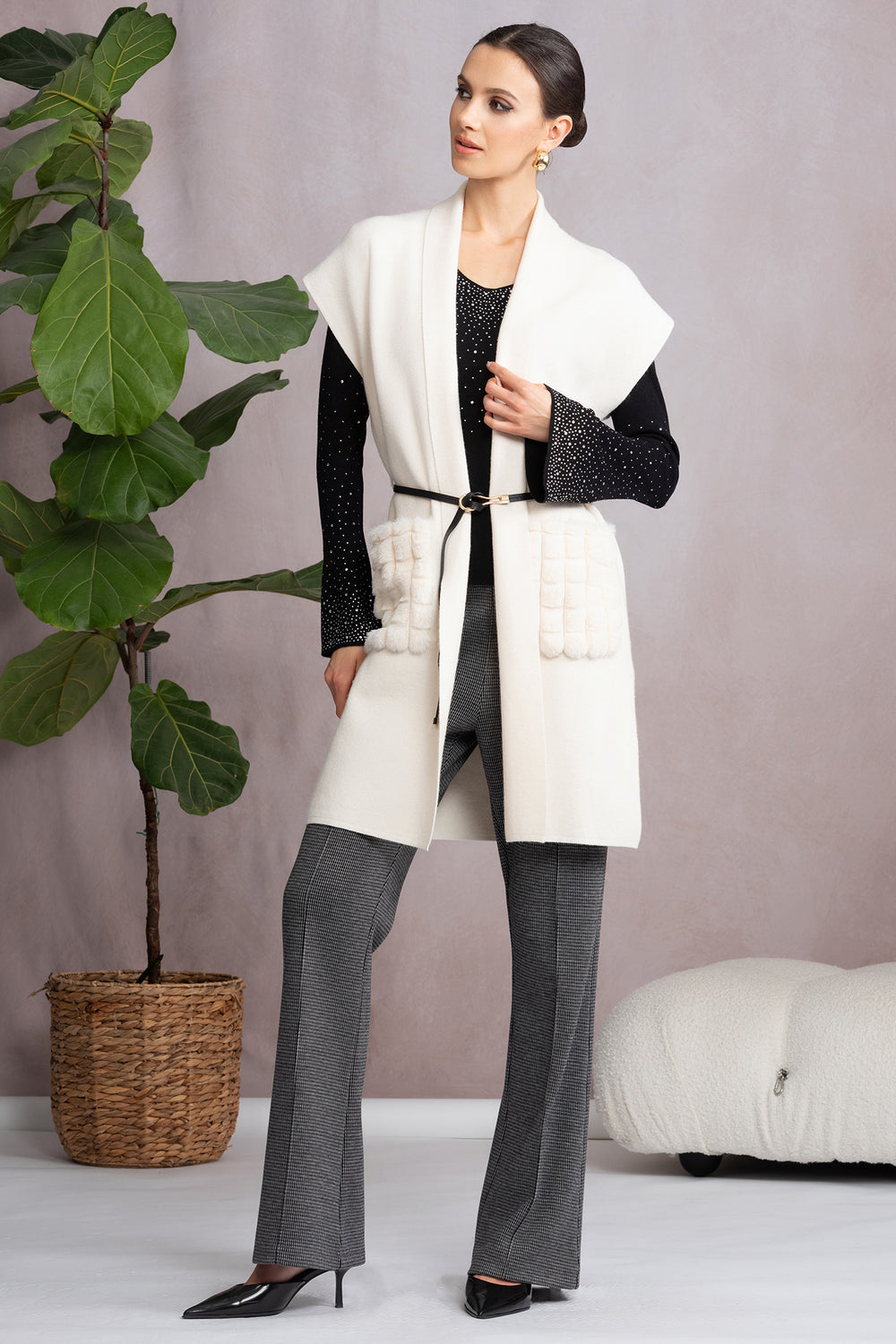 Alison Sheri A46475 Off White Long Knitted Gilet - Shirley Allum Boutique