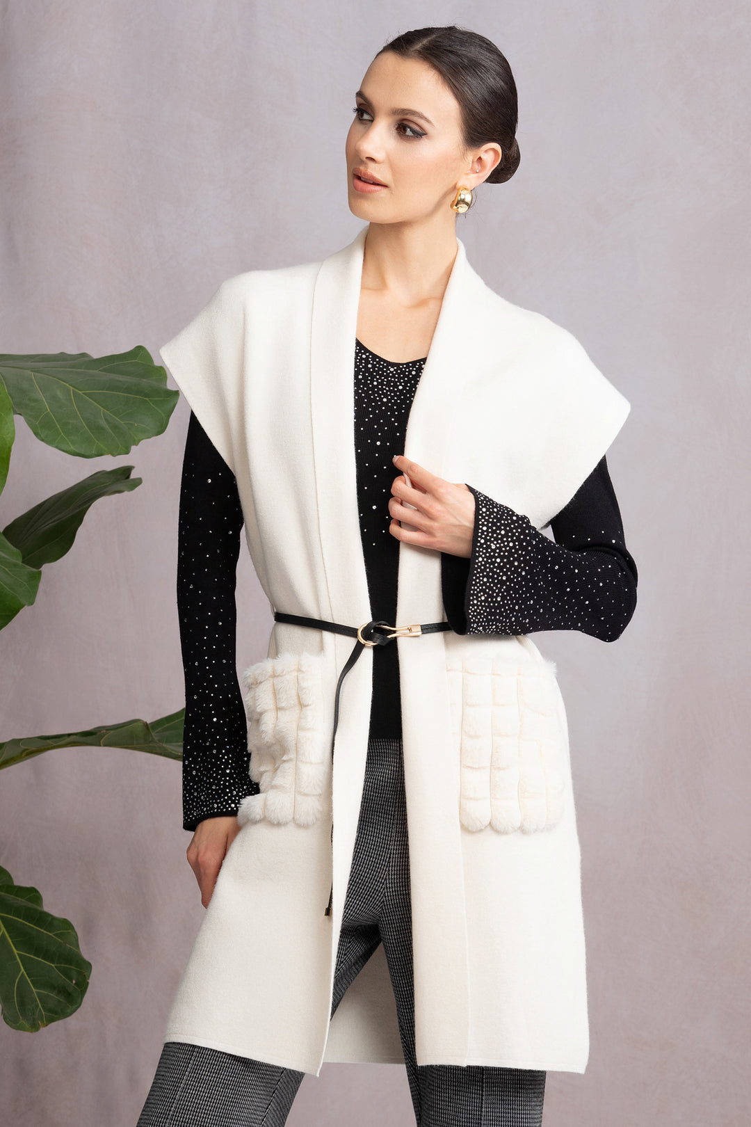 Alison Sheri A46475 Off White Long Knitted Gilet - Shirley Allum Boutique