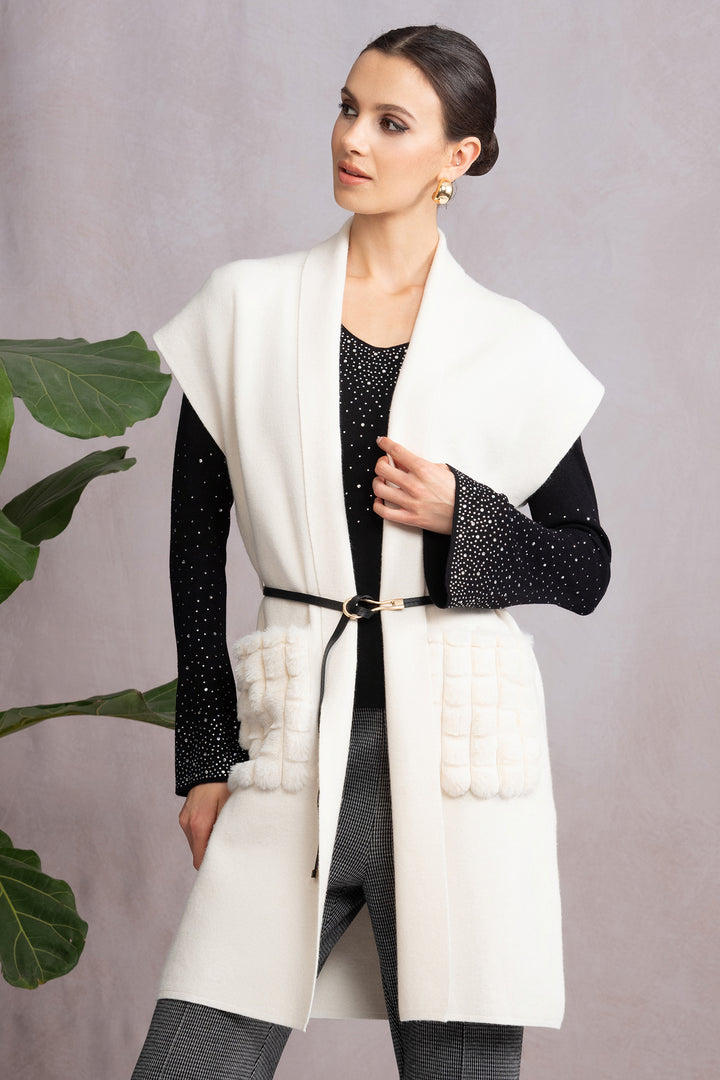 Alison Sheri A46475 Off White Long Knitted Gilet - Shirley Allum Boutique