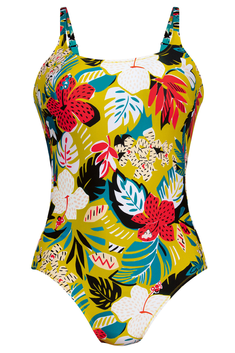 Rosa Faia 7707 208 Yellow Green Tropical Flower Print Swimsuit - Shirley Allum Boutique