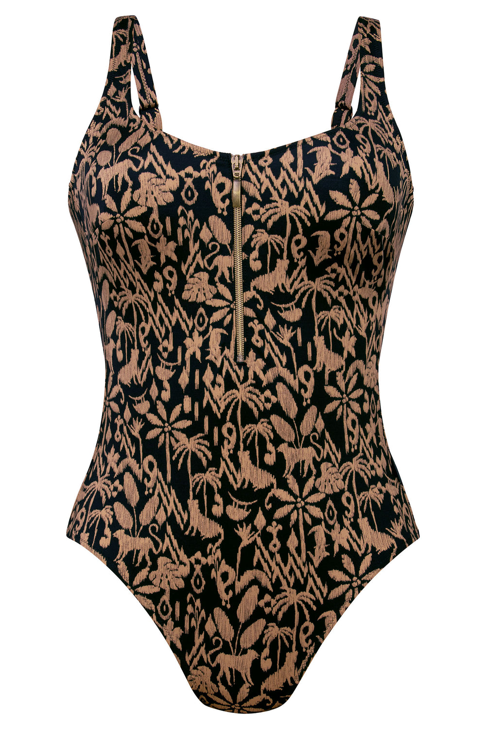 Rosa Faia 7716 733 Black Taupe Safari Zip Front Swimsuit - Shirley Allum Boutique