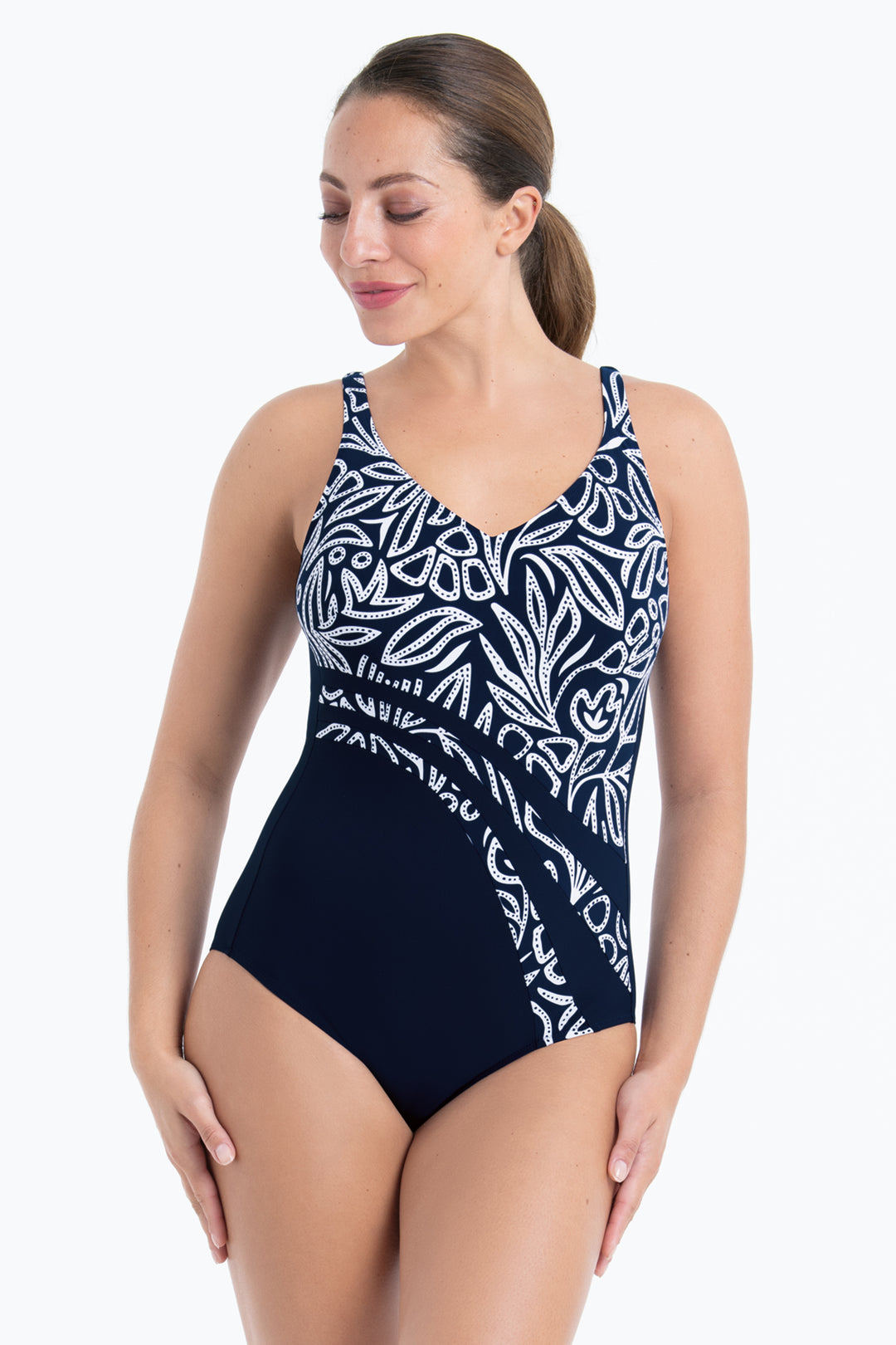 Anita Care Dirban Navy Blue and White Mastectomy Swimsuit 6318 345
