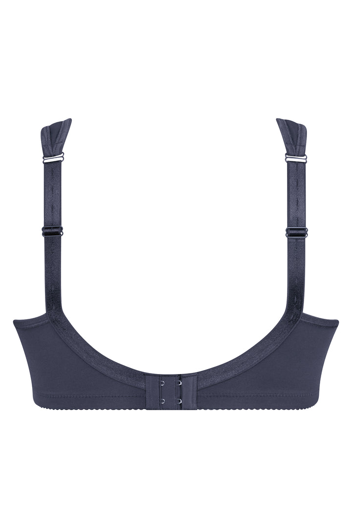 Navy blue bra with straps on a white background