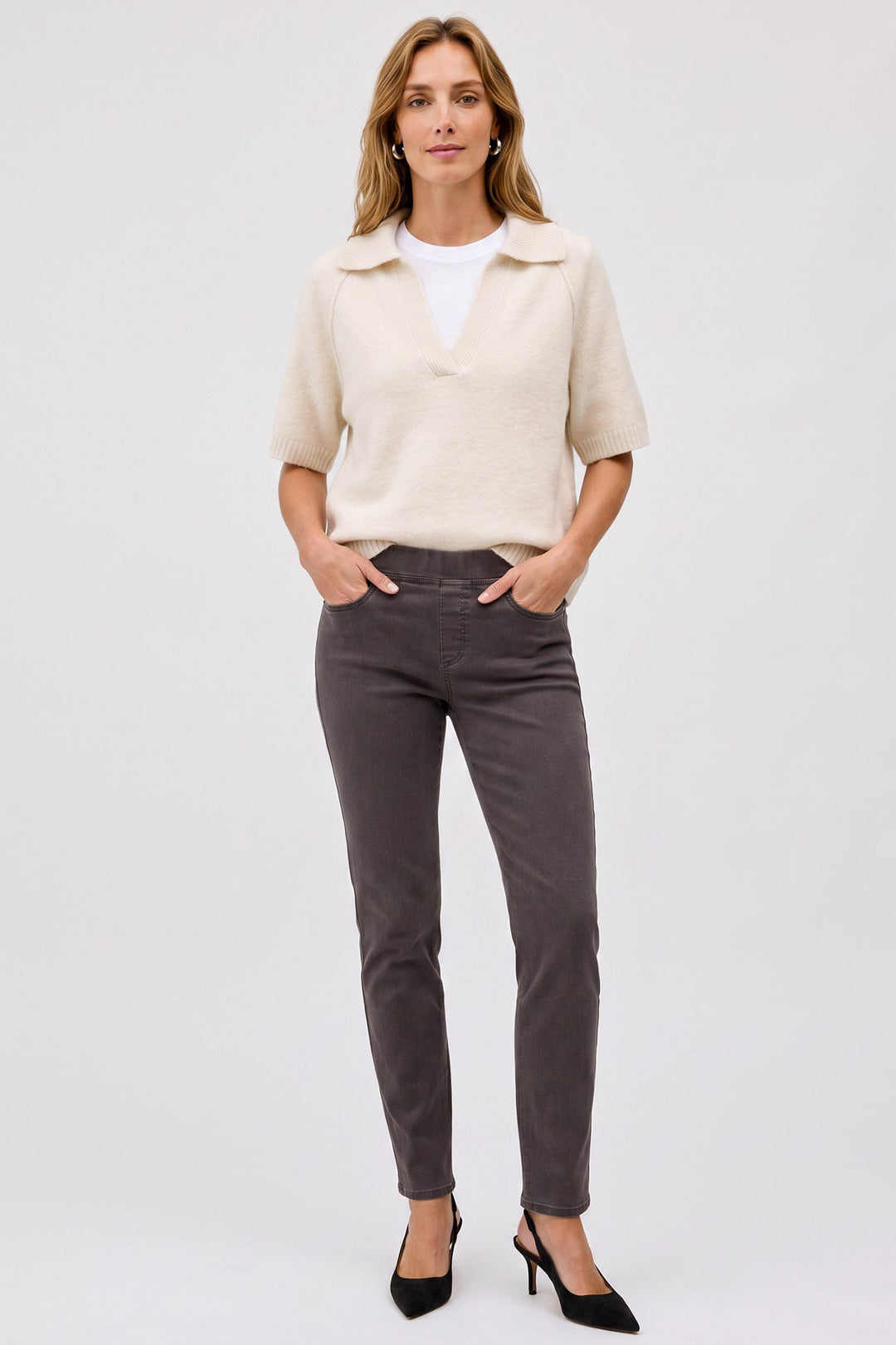 Anna Montana Angelika Coffee Brown Slim Flexi Rom Jeans 1001 87, worn, full length