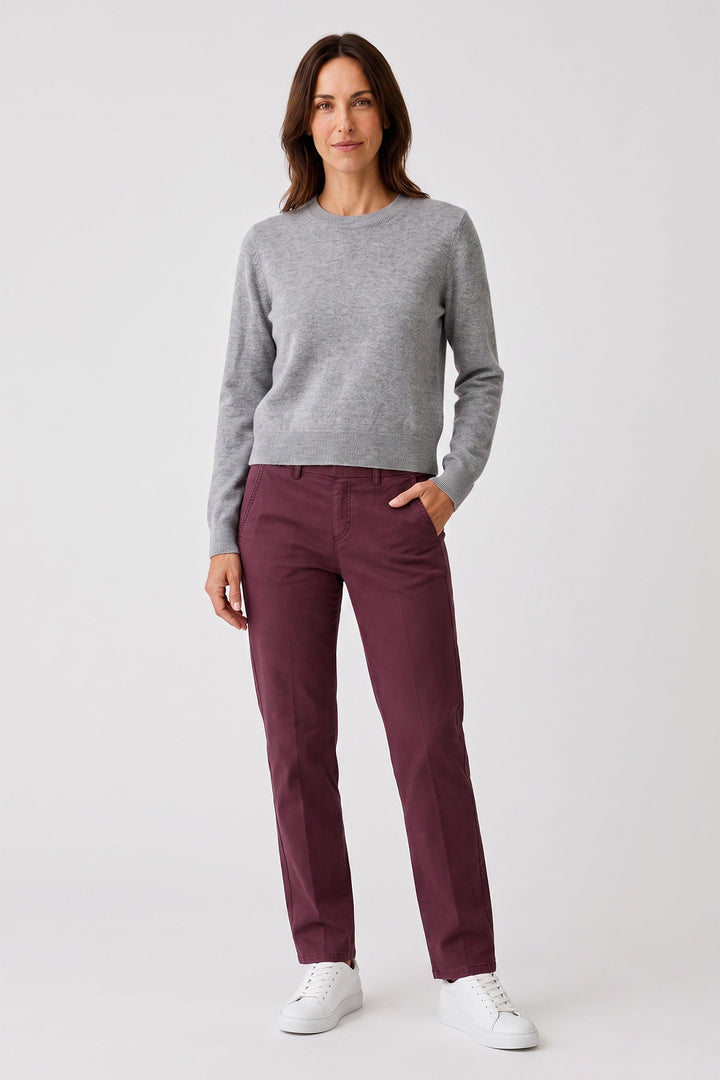 Anna Montana Mila Burgundy Wide Flexi Milano Trousers 1045 521, worn, full length