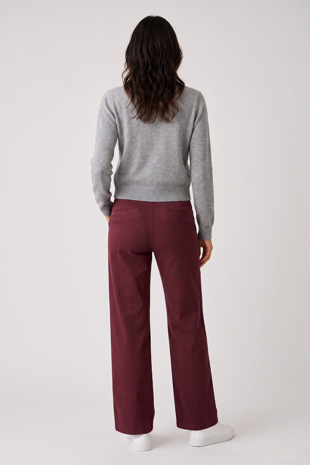 Anna Montana Mila Burgundy Wide Flexi Milano Trousers 1045 521, worn, second view