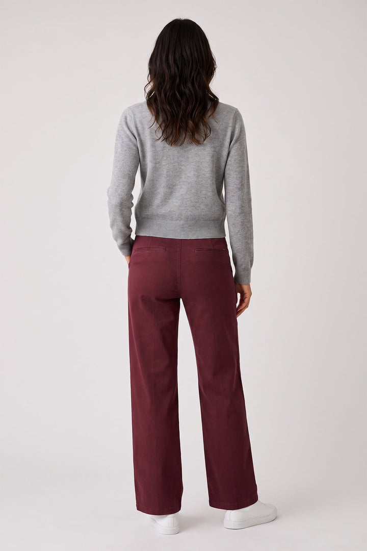 Anna Montana Mila Burgundy Wide Flexi Milano Trousers 1045 521, worn, second view