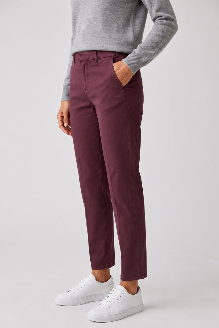 Anna Montana Mila Burgundy Wide Flexi Milano Trousers 1045 521, worn, leg close-up
