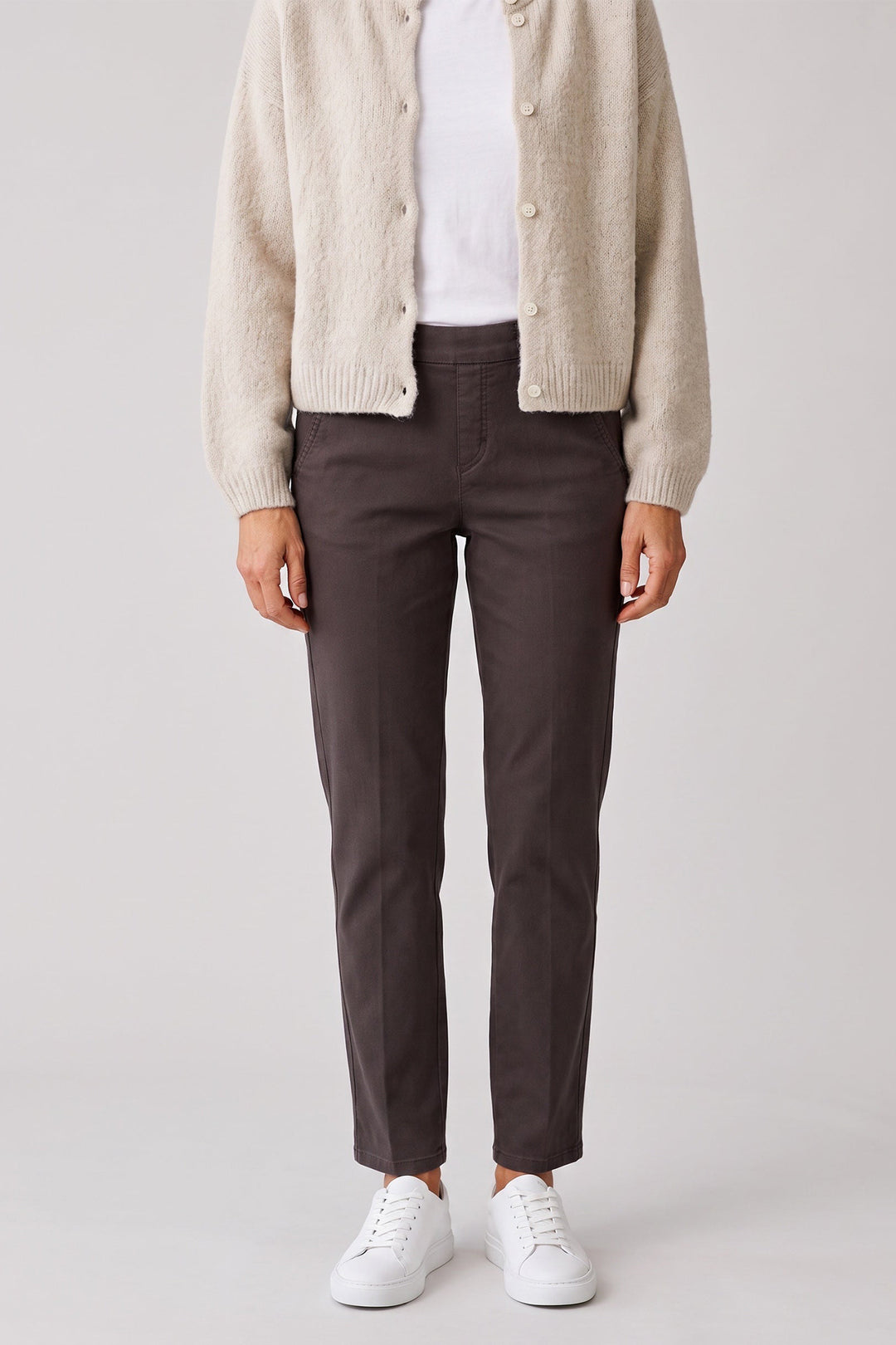 Anna Montana Mila Coffee Wide Flexi Milano Trousers 1045, worn, front view