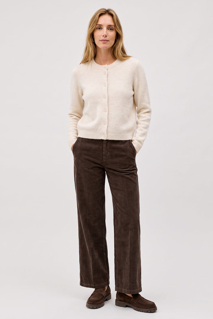 Anna Montana Mila Dark Chocolate Wide Flexi Genua Trousers 1070, worn