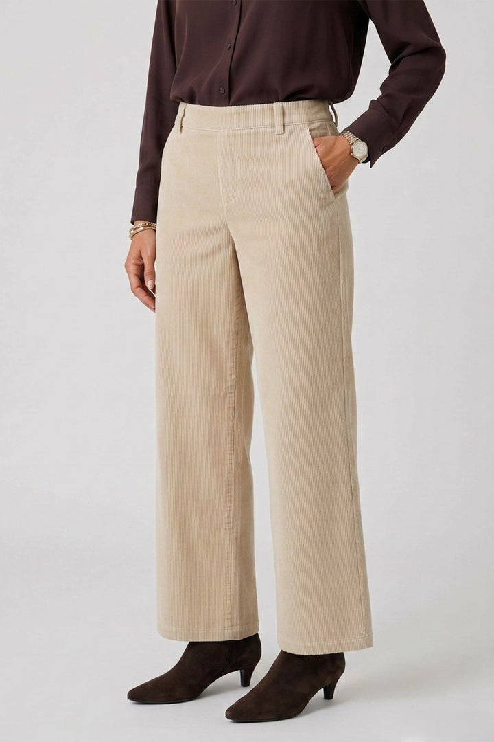 Anna Montana Mila Milky Almond Wide Flexi Genua Trousers 1070, worn, leg close-up