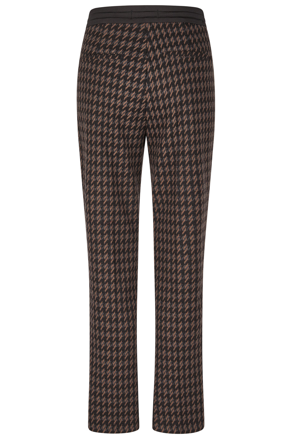 Houndstooth patterned pants on a white background
