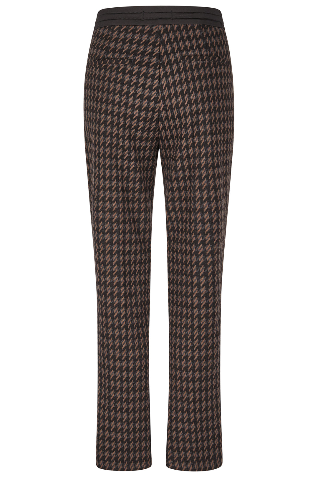 Houndstooth patterned pants on a white background
