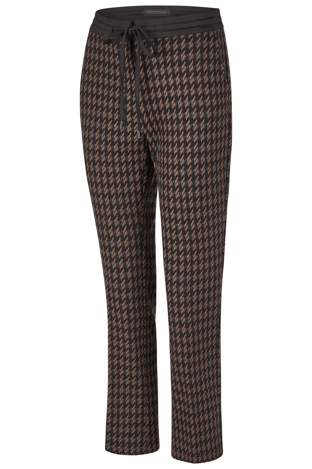 Houndstooth patterned pants on a white background