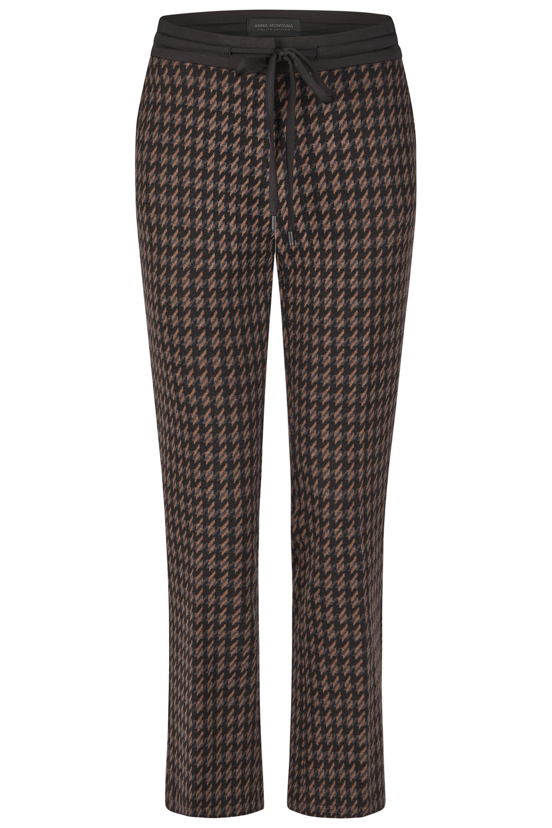 Houndstooth patterned pants on a white background