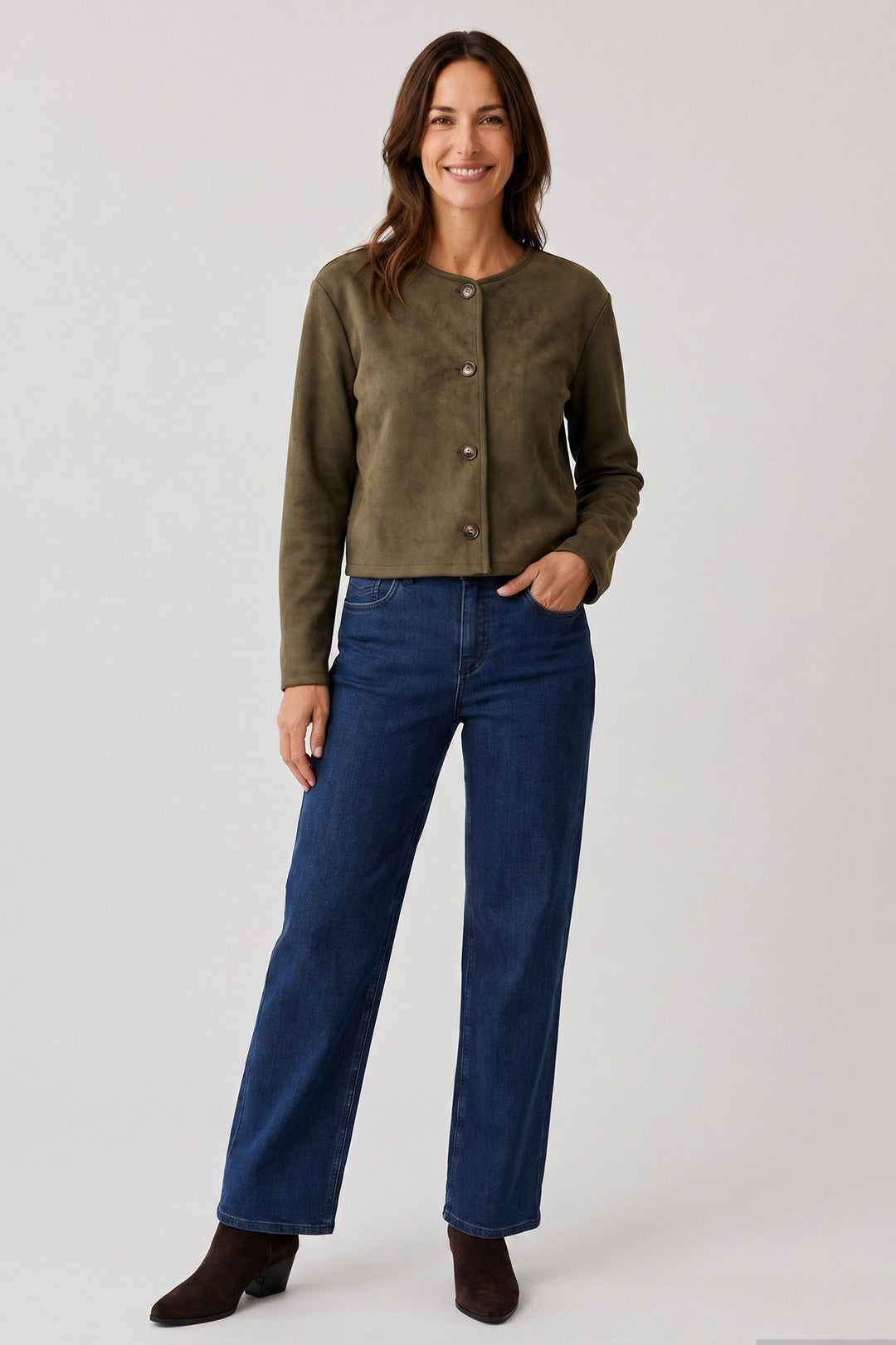Anna Montana Mila Midnight Wide Fit Graz Trousers 5653, worn, full length
