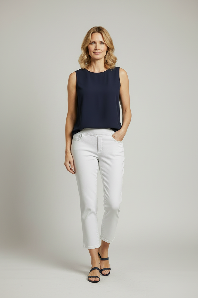 Anna Montana Angelika 1016 3 White Jump-In Capri Cropped Jeans