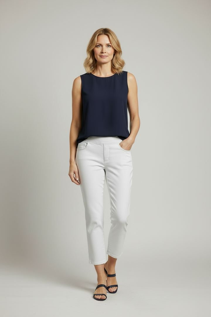 Anna Montana Angelika 1016 3 White Jump-In Capri Cropped Jeans