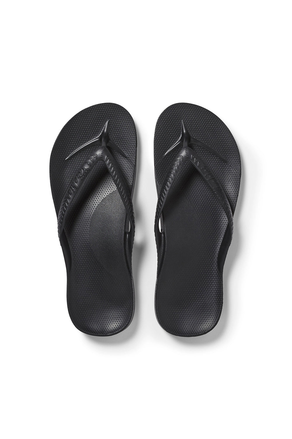 Archies Arch Support Flip Flops Black, top view of the pair