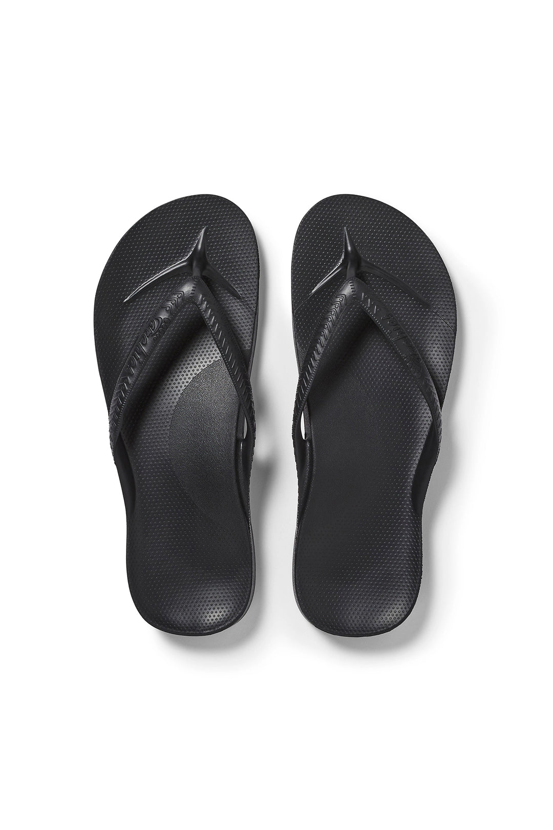 Archies Arch Support Flip Flops Black, top view of the pair