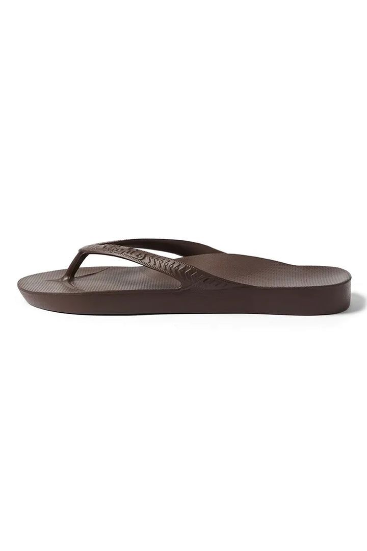 Archies arch support flip flops in brown at Shirley Allum