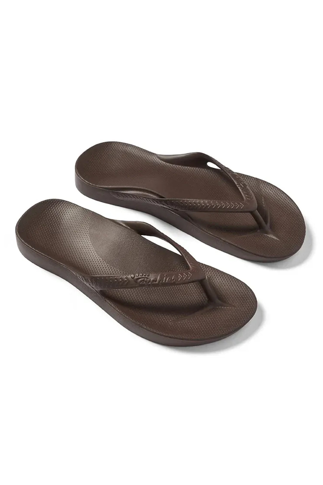 Archies arch support flip flops in brown at Shirley Allum