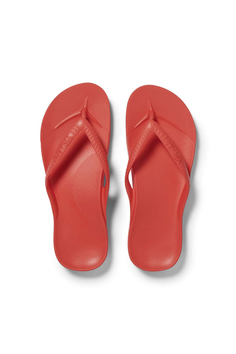 Archies Arch Support Flip Flops Coral, top view of the pair