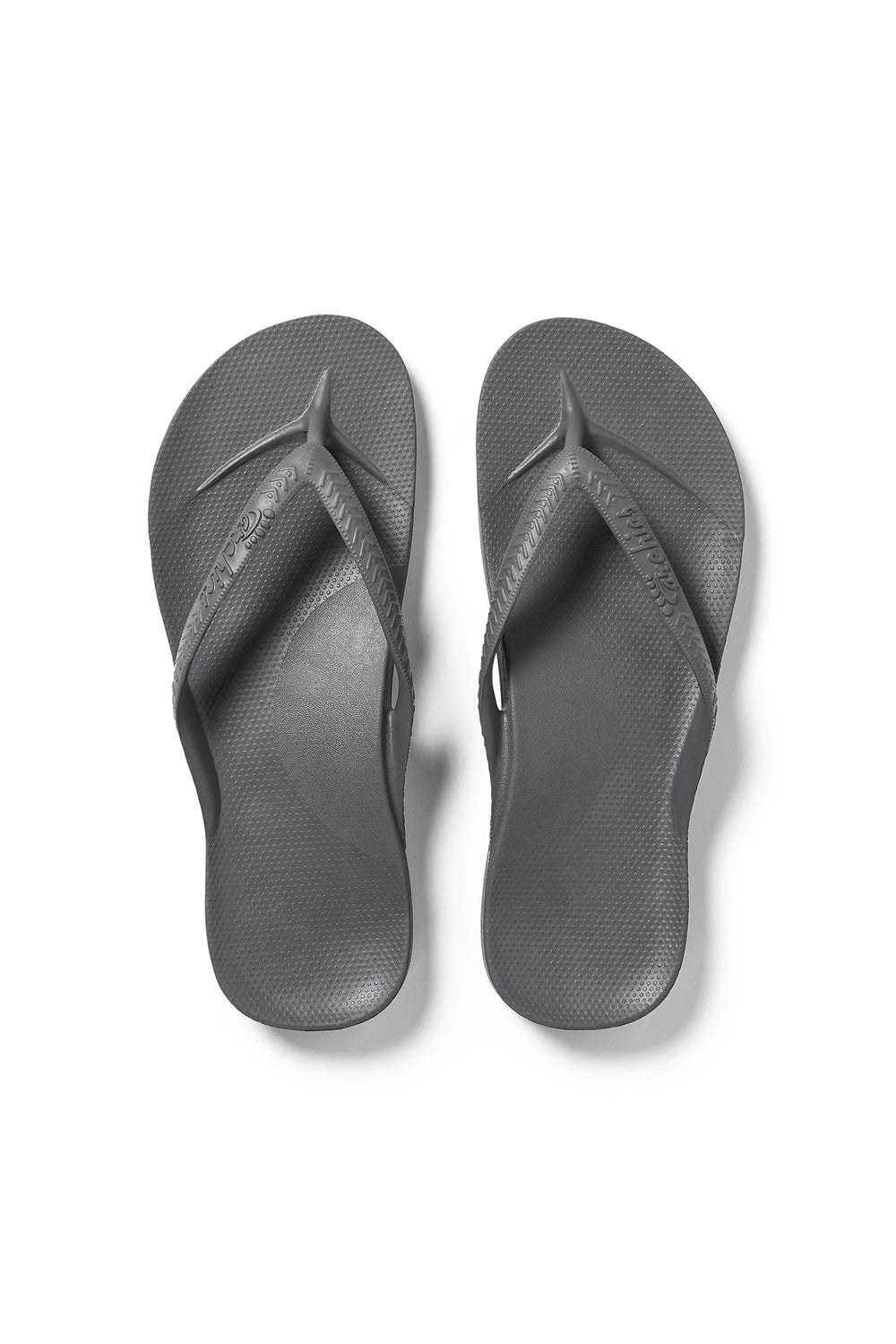 Archies Arch Support Flip Flops Grey, top view of the pair