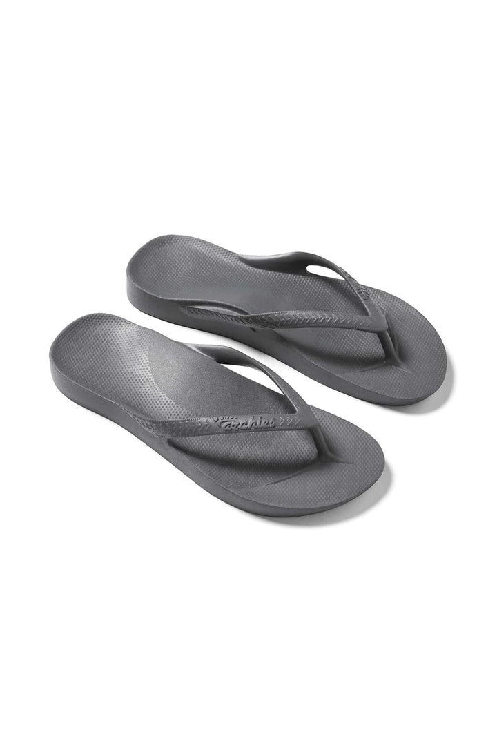 Archies Arch Support Flip Flops Grey, pair at an angle