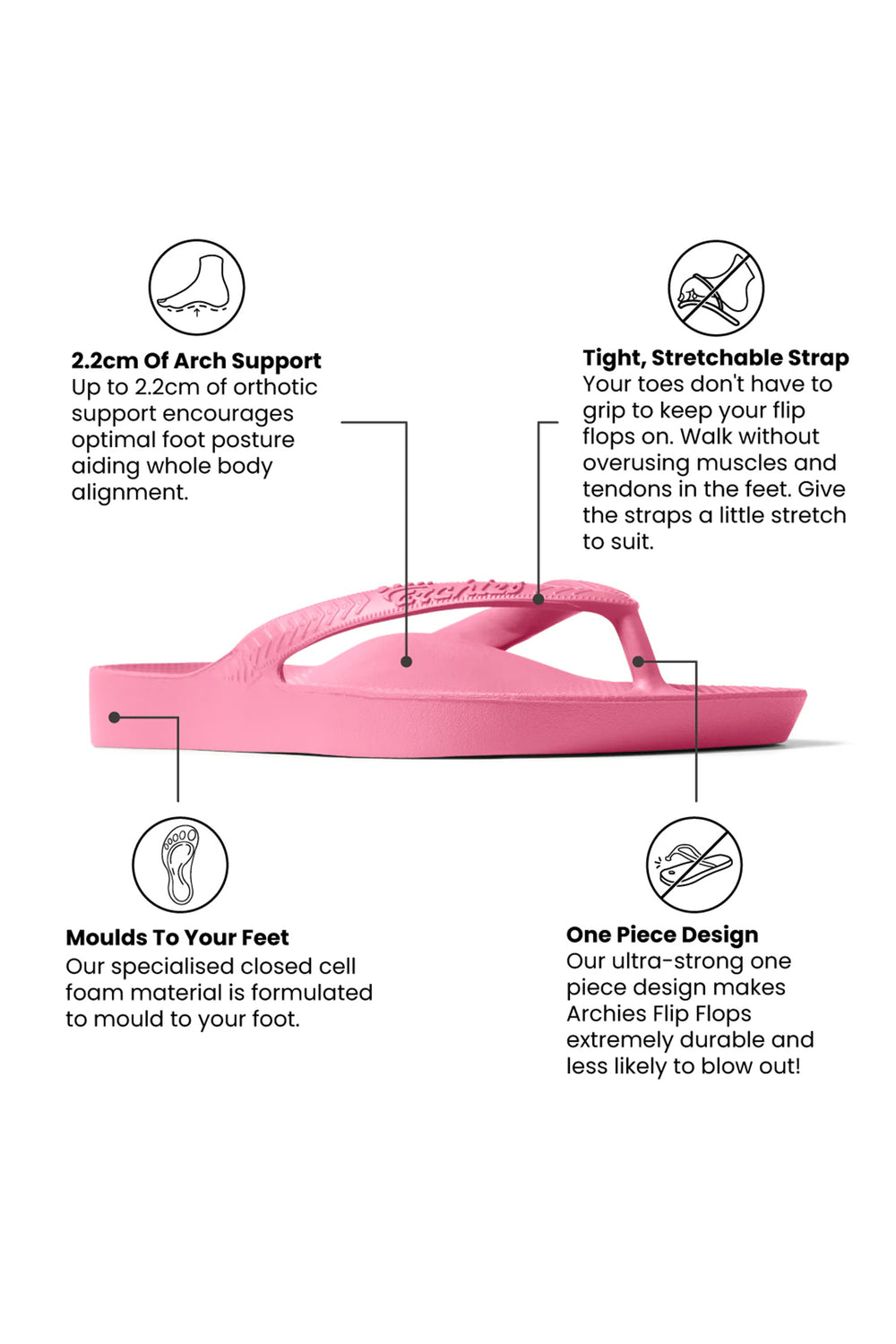 Archies arch support flip flops in hot pink at Shirley Allum