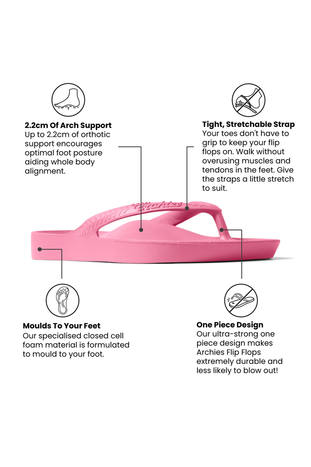 Archies arch support flip flops in hot pink at Shirley Allum