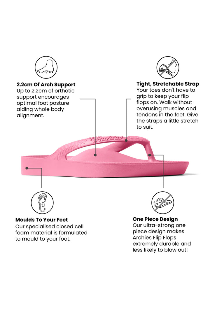 Archies arch support flip flops in hot pink at Shirley Allum