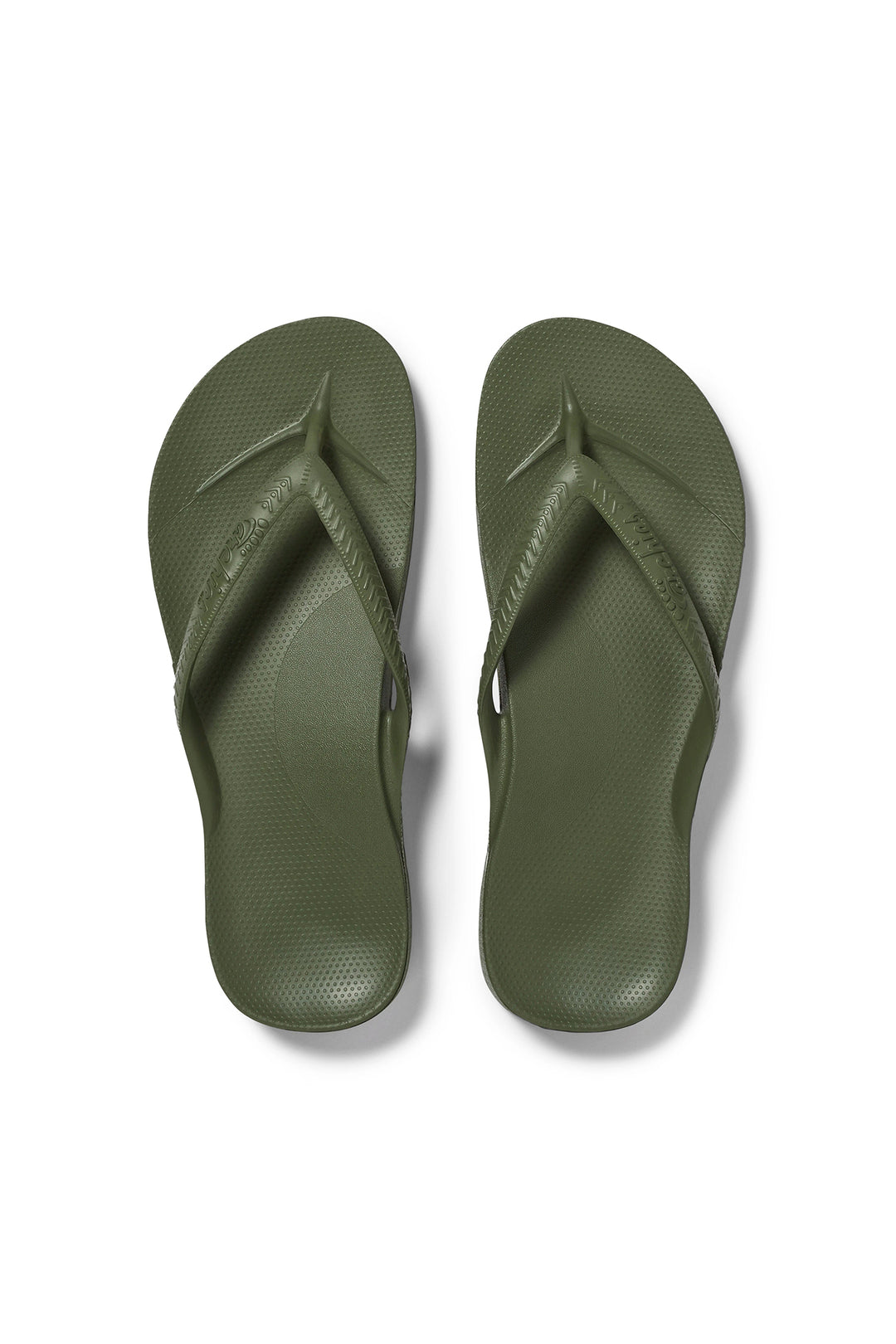 Archies Arch Support Flip Flops Khaki, top view of the pair