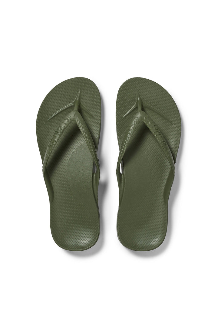 Archies Arch Support Flip Flops Khaki, top view of the pair
