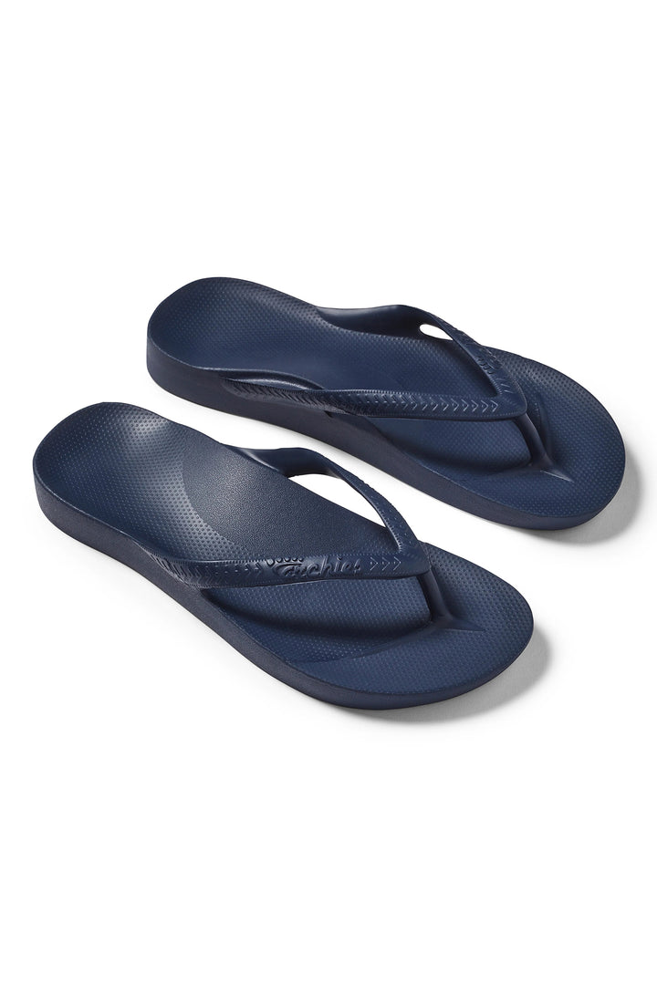 Archies arch support flip flops in navy at Shirley Allum