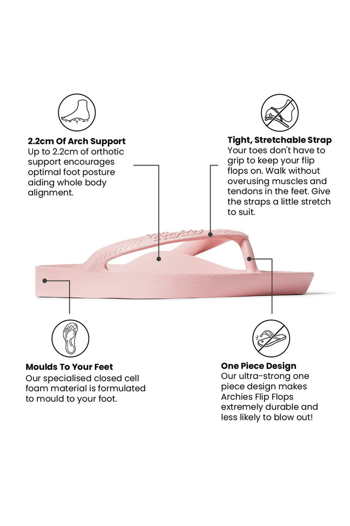 Archies arch support flip flops in pink at Shirley Allum