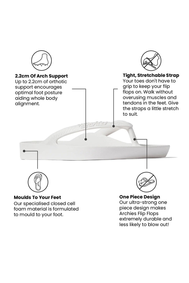 Archies arch support flip flops in white at Shirley Allum
