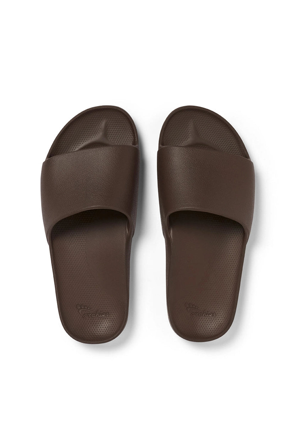 Archies Arch Support Slides Brown, top view of the pair