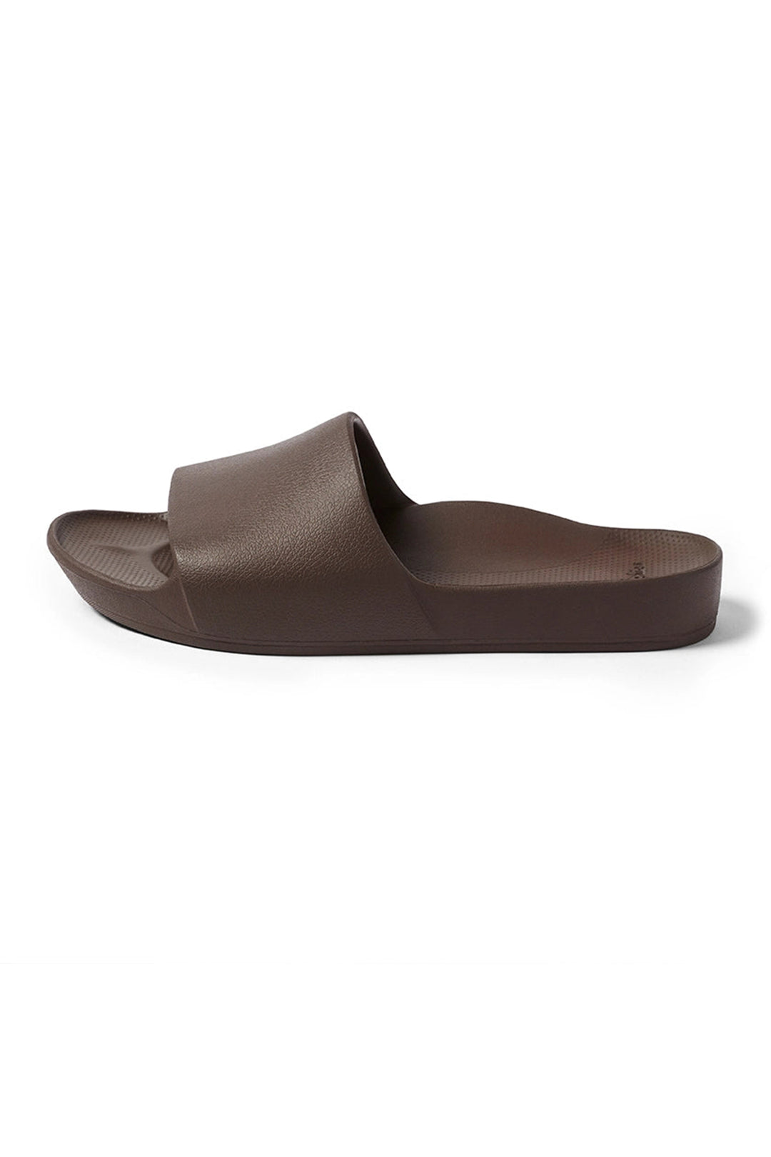 Archies Arch Support Slides Brown, side view from the toe