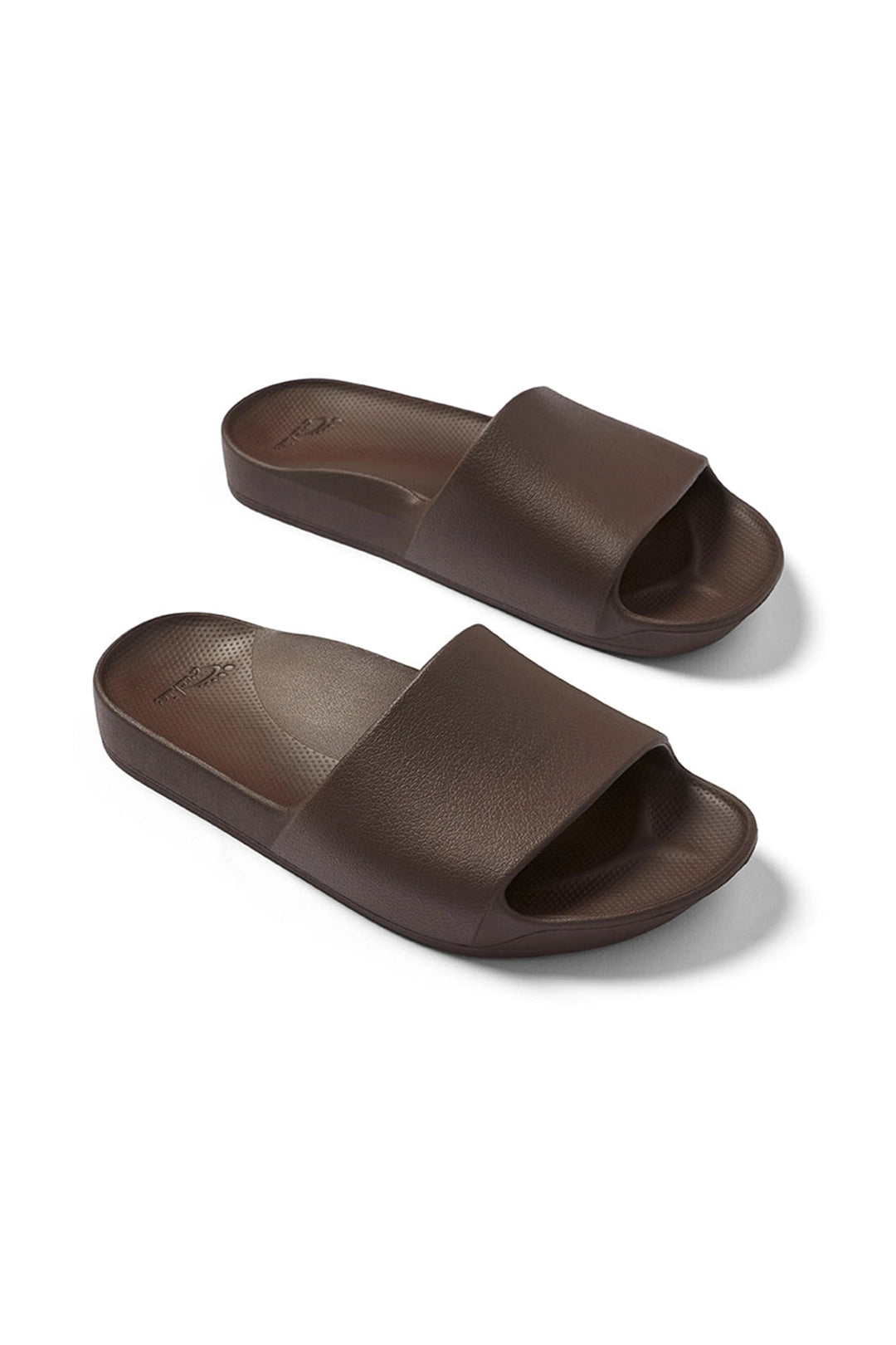 Archies Arch Support Slides Brown, pair at an angle