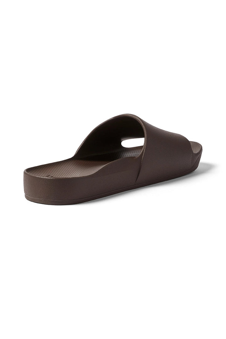 Archies Arch Support Slides Brown, angled view showing the arch