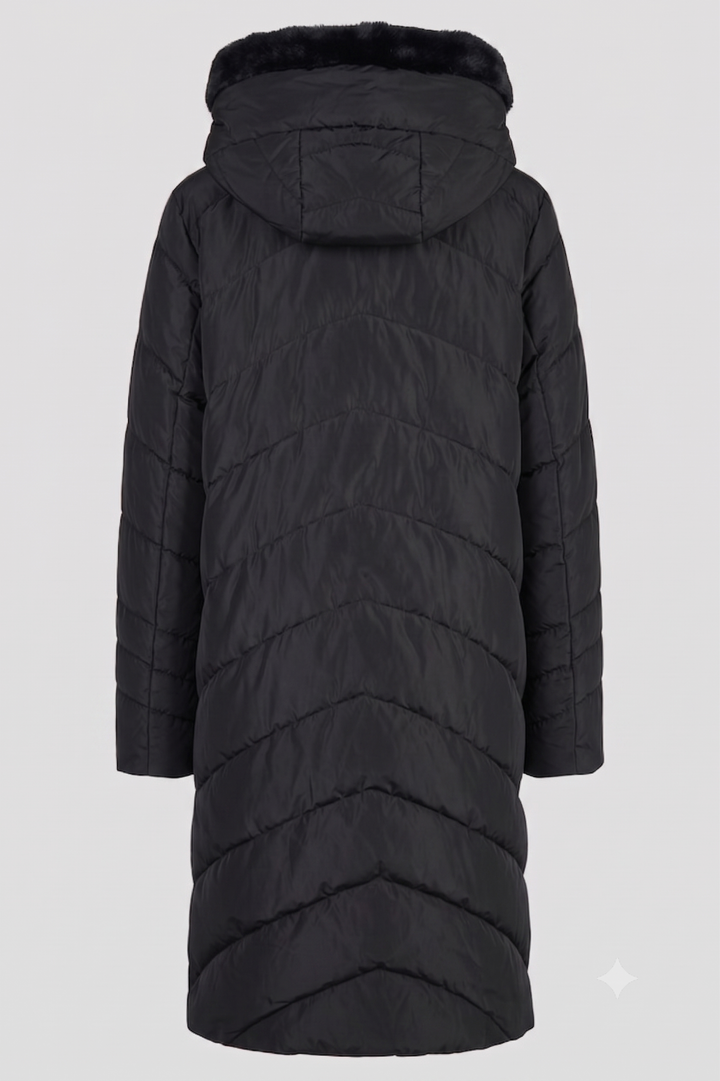 Barbara Lebek Black Coat with Hood and Fake Fur 10380062