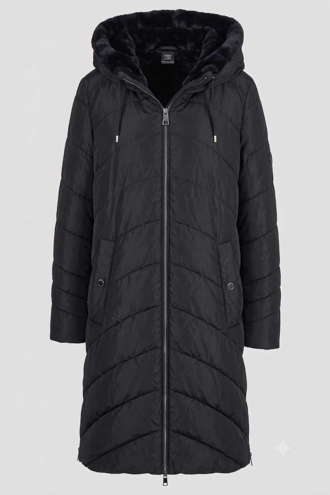 Barbara Lebek Black Coat with Hood and Fake Fur 10380062