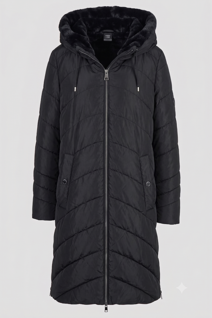 Barbara Lebek Black Coat with Hood and Fake Fur 10380062